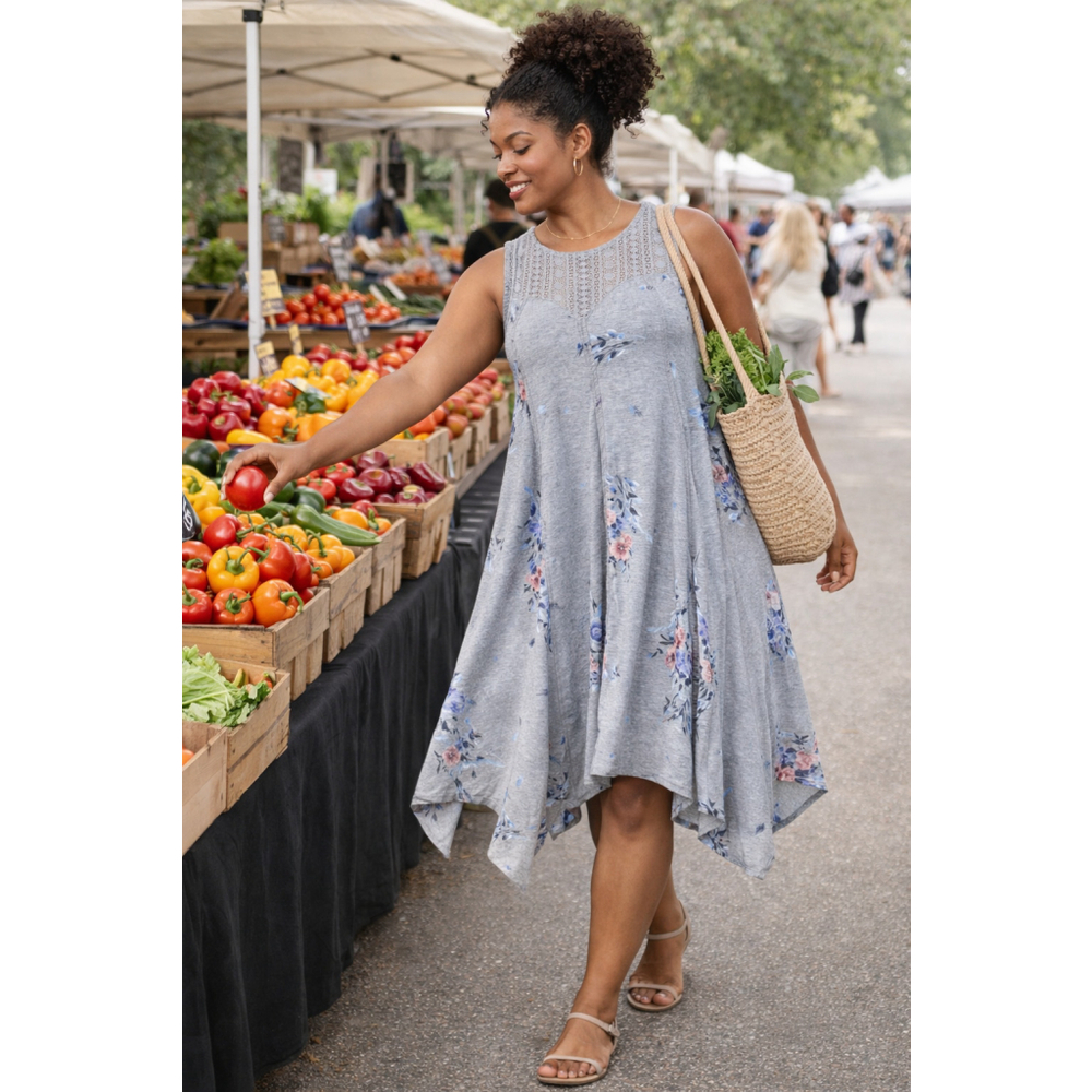 torrid Light Blue Floral Asymmetrical Midi Dress